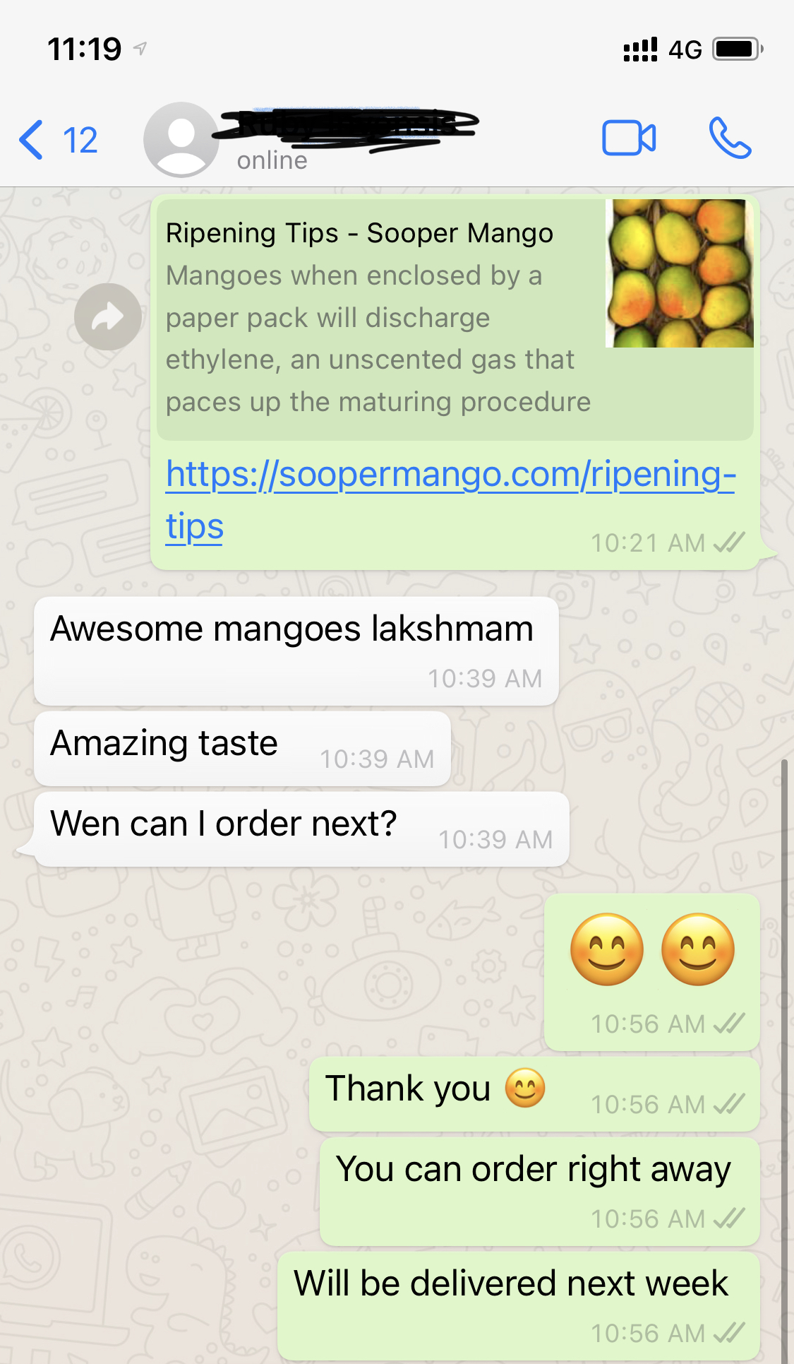 Customer Review on Whatsapp